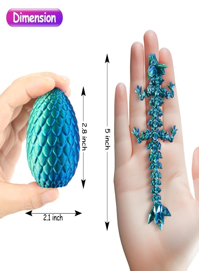 Dxldfks 3D Printed Dragon with Egg, Small Articulated Crystal Dragons Eggs for Easter Basket Stuffers Home Office Decoration Executive Desk Toys, Bluegreen - Image 2